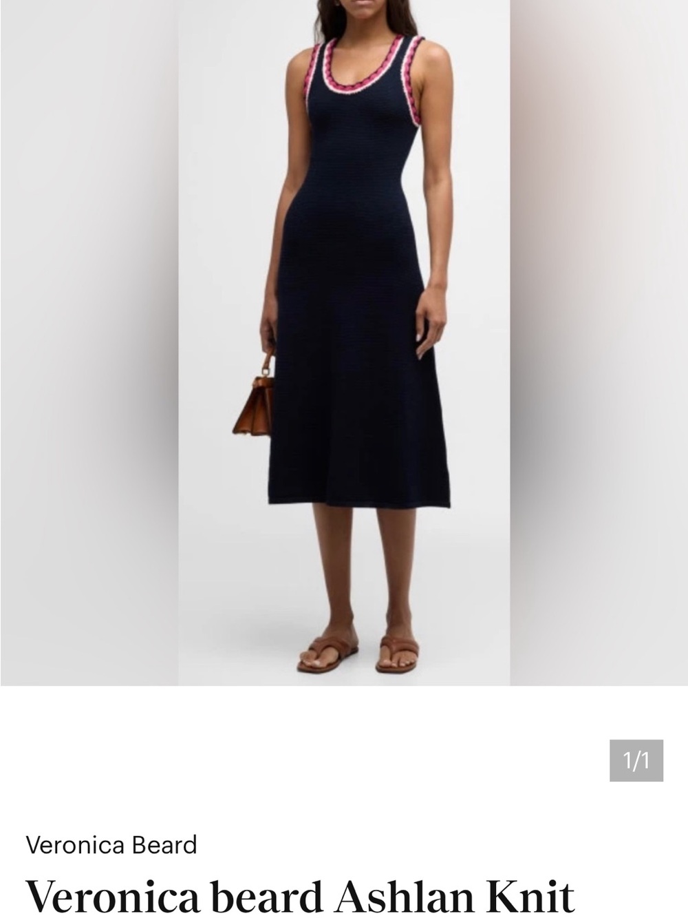 Veronica Beard Navy Ribbed Tank Midi Dress with Pink Trim